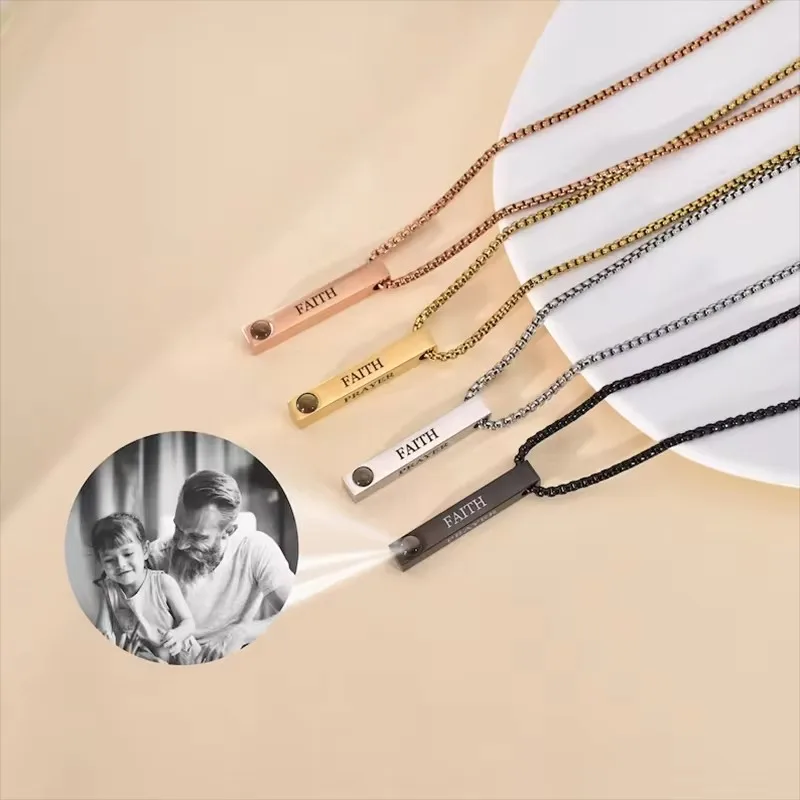 

Dascusto New Wholesale Customized 3D Bar Photo Projection Engraved Men's Necklace Father's Day/Valentine's Day Anniversary Gift