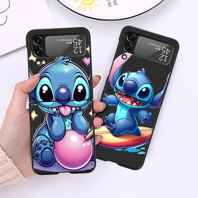 Disney Lilo Stitch Case for Samsung Galaxy Z Flip 6 4 3 5 5G Flip Shockproof Capa 6.7 Inches Black Hard PC ZFlip 6 Phone Cover