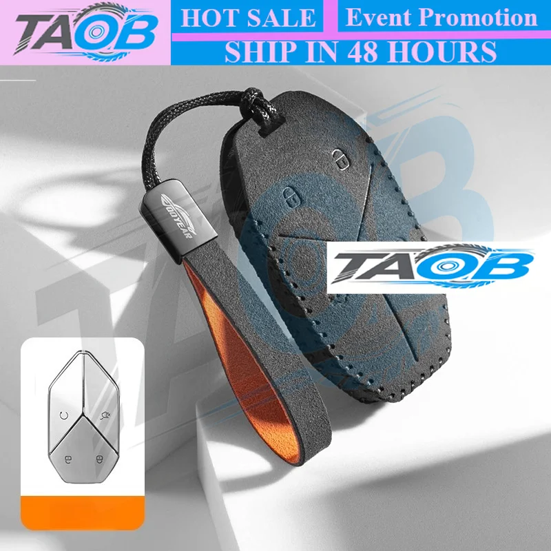 Car Key Case Cover for BYD Leopard 5 8 Ti3 Suede Leather Key Fob Shell Holder Smart Key Protector Keychain Bag Car Accessories