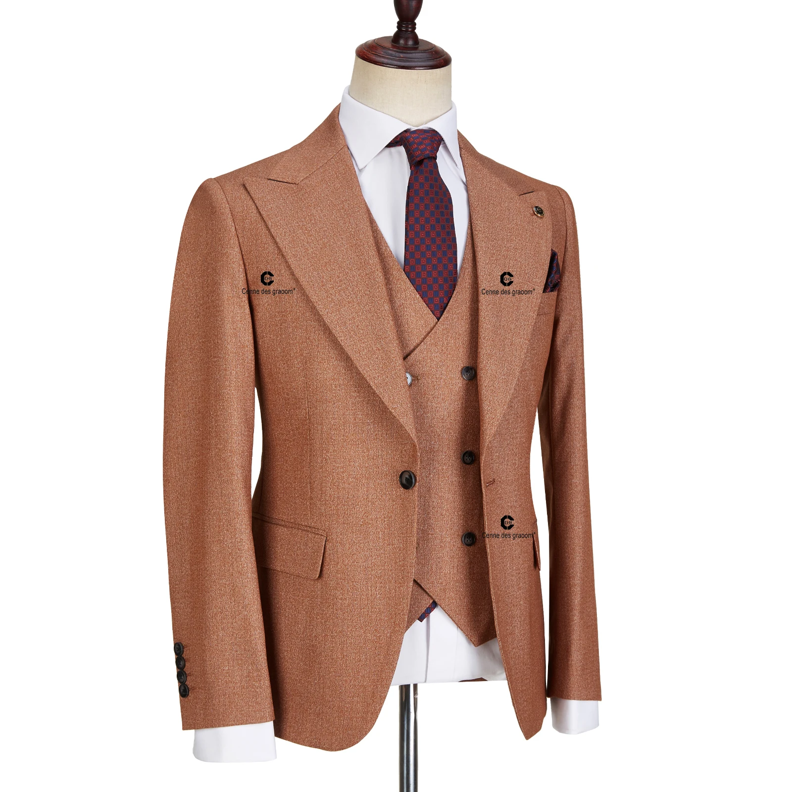 Cenne Des Graoom 2022 New Collection Brown Suits For Men Tailor-Made Wedding Groom 3 Pieces Single Button Blazers Vest Pants