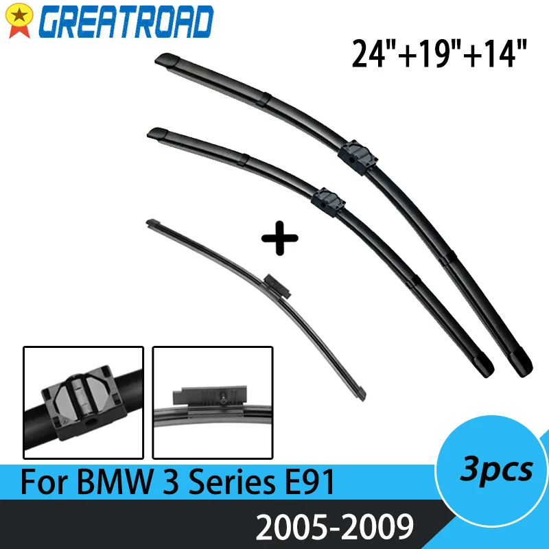 Wiper Front & Rear Wiper Blades For BMW 3 Series E91 2005 2006 2007 2008 2009 Windshield Windscreen Front Window 24