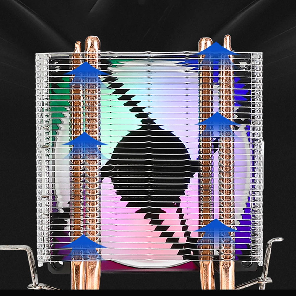 مبرد هواء وحدة المعالجة المركزية مع أنبوبين للحرارة مروحة تبريد RGB هادئة بألوان قوس قزح مروحة RGB صامتة لـ Intel LGA775 1150/1151/1155/1156/1200 AMD AM2