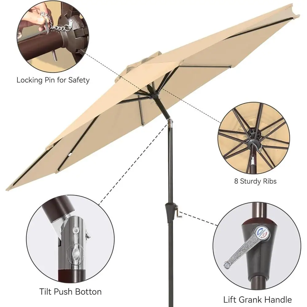 9フィート 屋外用傘 クランク付き 簡単に傾斜可能 耐久性のあるフレーム 防水キャノピー 完璧なパティオデッキ ガーデンシェード