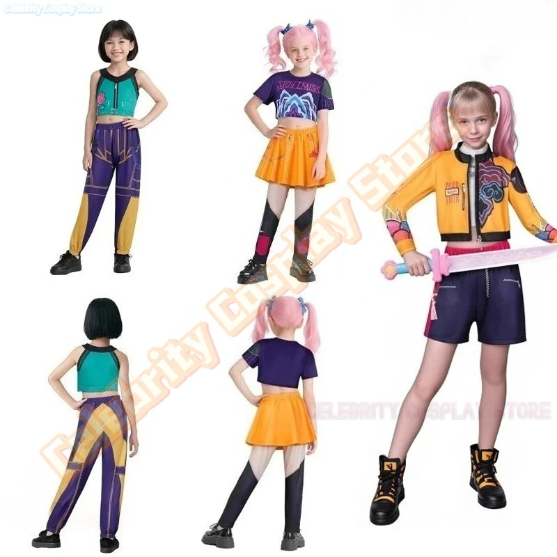 

‌‌‌anime Kpop Demon Hunter Cosplay Rumi Zoey Mira Cosplay Full Suit Kids Girls Style Kids Stage Performance Clothes Halloween