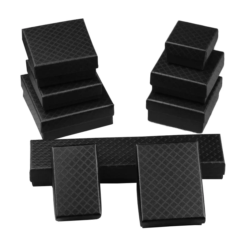 24pc Black Cardboard Jewelry Set Box For Pendant Necklace Earring Ring Boxes Packaging Paper Jewellry Organizer Storage Gift Box