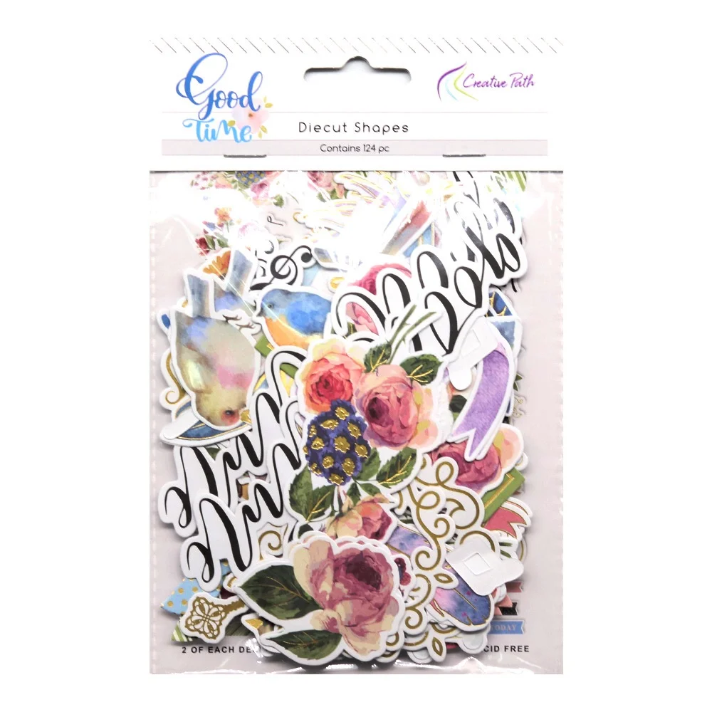Creative Path Good Time 124pcs Scrapbooking Die Cuts Feather Bird Rose Flower Paper Diecuts Ephemera For DIY Crafting Journaling