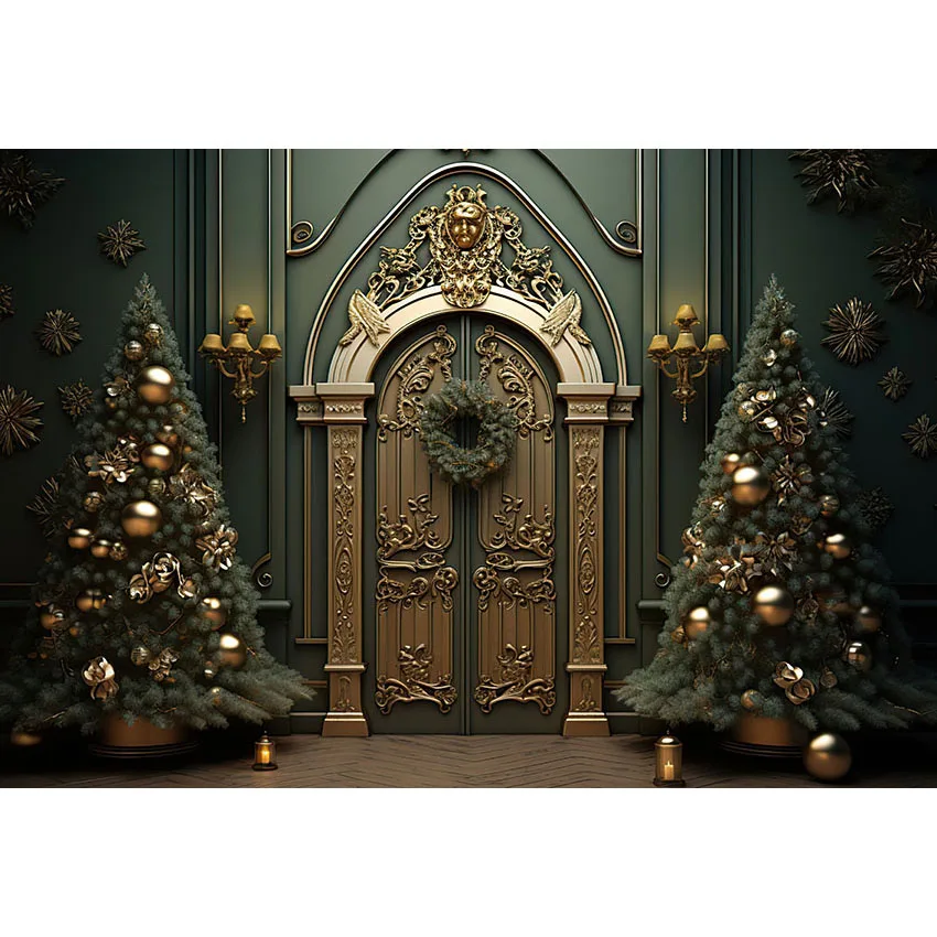 Mehofonds dekorasi Natal latar belakang mewah istana dinding pohon Natal potret keluarga latar belakang fotografi Studio foto