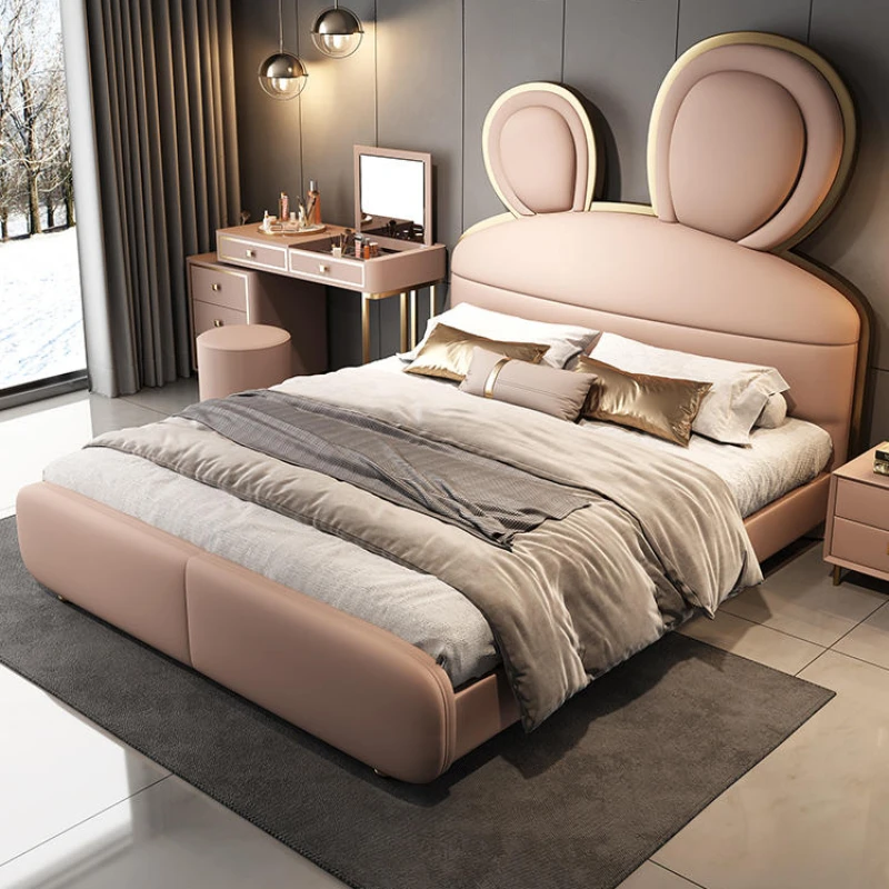 Girls Luxury Modern Double Bed Leather Princess Design Loft Queen Children Beds Frame Baby Letto Matrimoniale Home Furniture