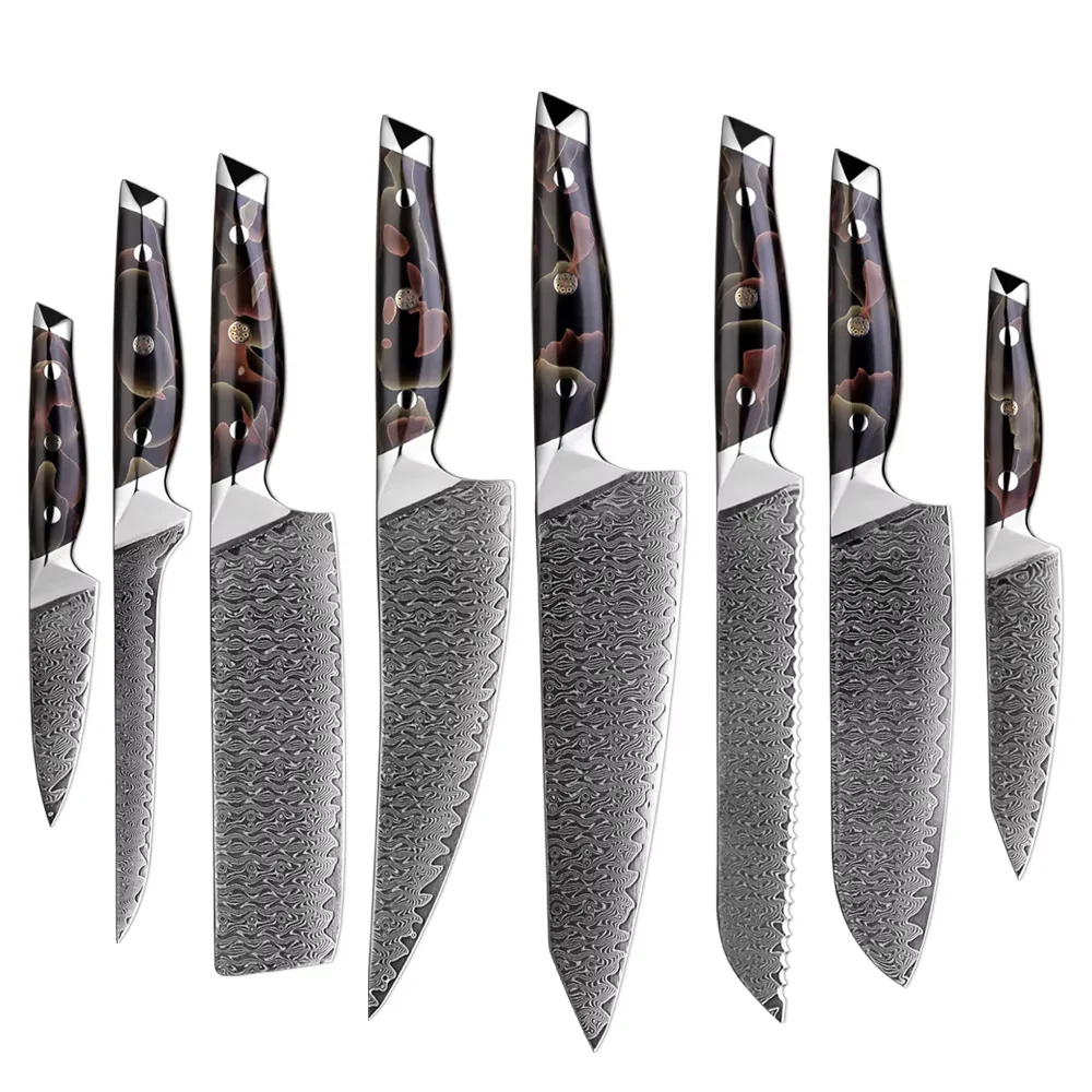 Professional Kitchen Knife Set 1-8 PCS Japanese Damascus VG10 Steel Chef's Knife Set Sharp Cleaver Slicing Knife Cooking Tools