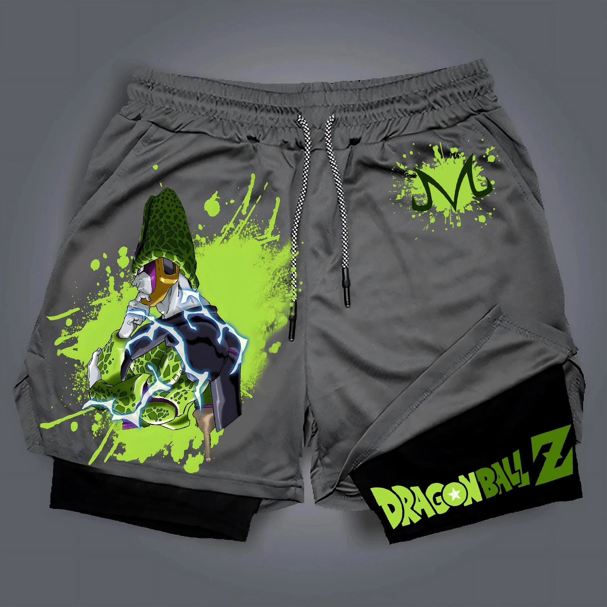 Dragon Ball Wukong Printed Double Layer Shorts for Men, Elastic Drawstring, Spring/Summer Breathable Sports and Fitness Shorts