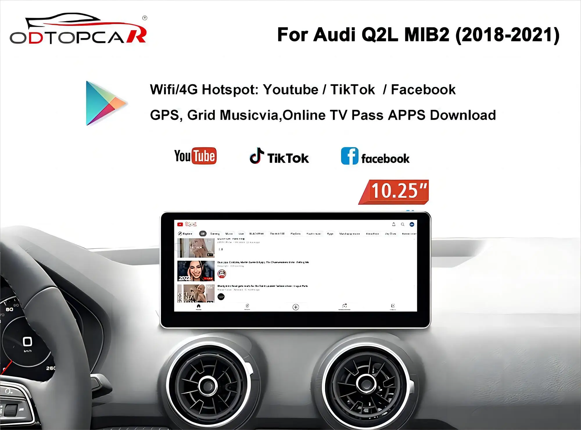 Per Audi Q2 SQ2 MIB2 Android 12 Sistema Multimediale Touch Screen da 10.25 pollici Unità Principale Carplay Android Auto MirrorLink Navigazione