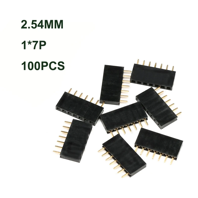 7 Pin Header Socket 100 PCS Female Pin Header Socket  2.54mm Connector Gold Plated Solderless Single Row Pin Header for Ardurino