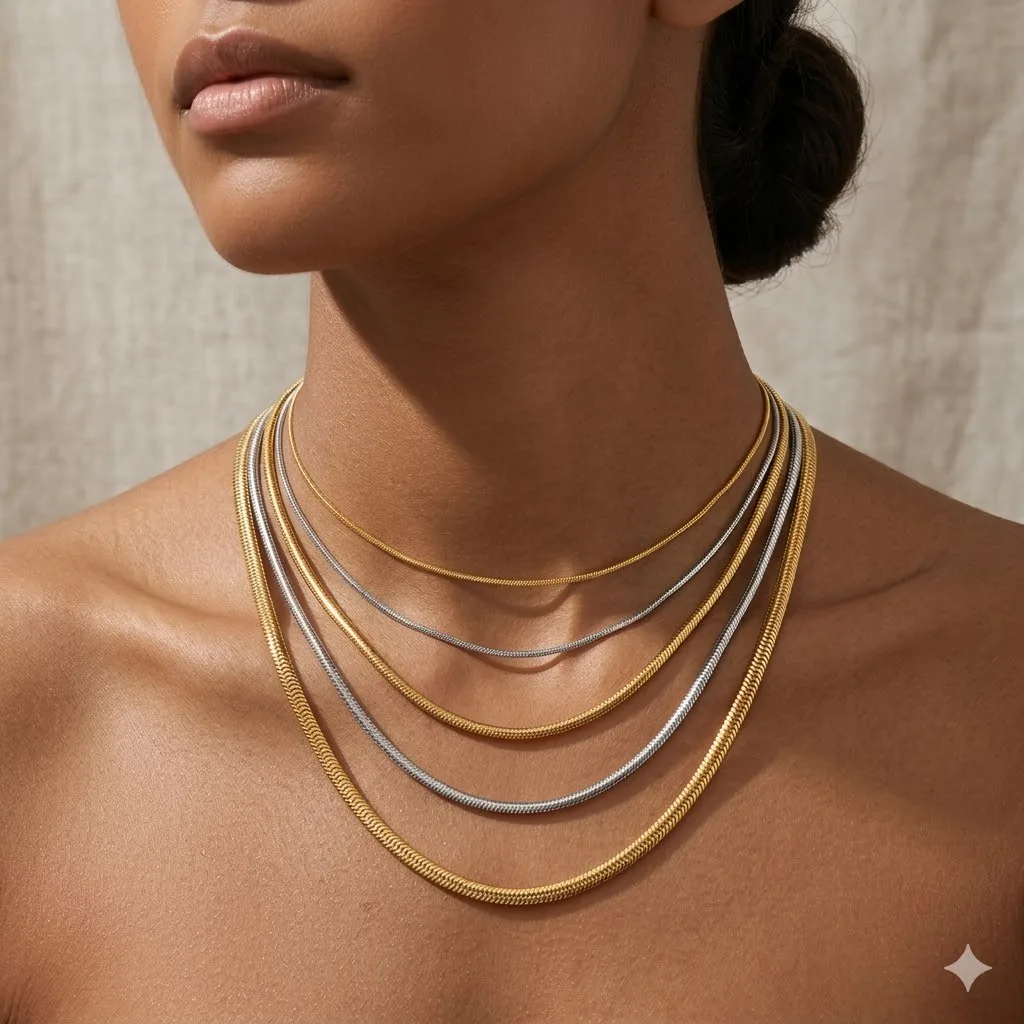 St-Belan 35/38/42CM 14K Vergoldete Schlangenkette Halskette für Damen Edelstahl Minimalistisch Verstellbare Länge Halsketten