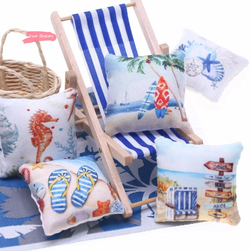 3 pezzi estate oceano spiaggia cuscino casa delle bambole divano in miniatura ornamento modello giocattoli per accessori decorativi casa delle bambole