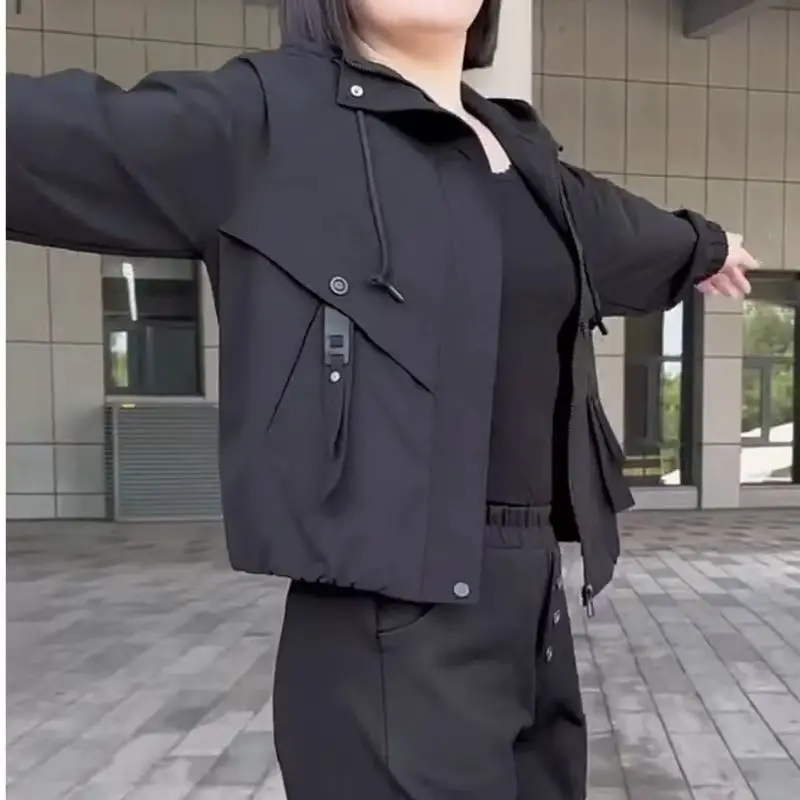 

2026 Spring Autumn Women's Fashion Mother Coat Hooded New Trench Coat Female Casual Jacket Loose Lady Windbreaker Short Overwear