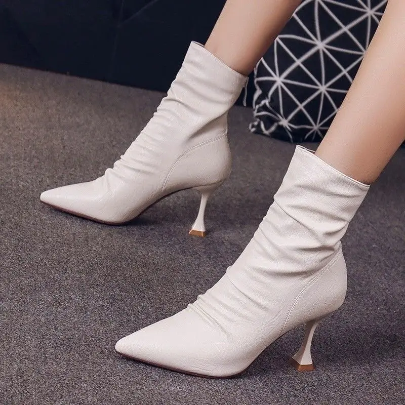 British Style Pointed Toe Stiletto Heel Ankle Boots Women's Autumn and Winter All-Matching Skinny Boots High Heel Fashion Boots