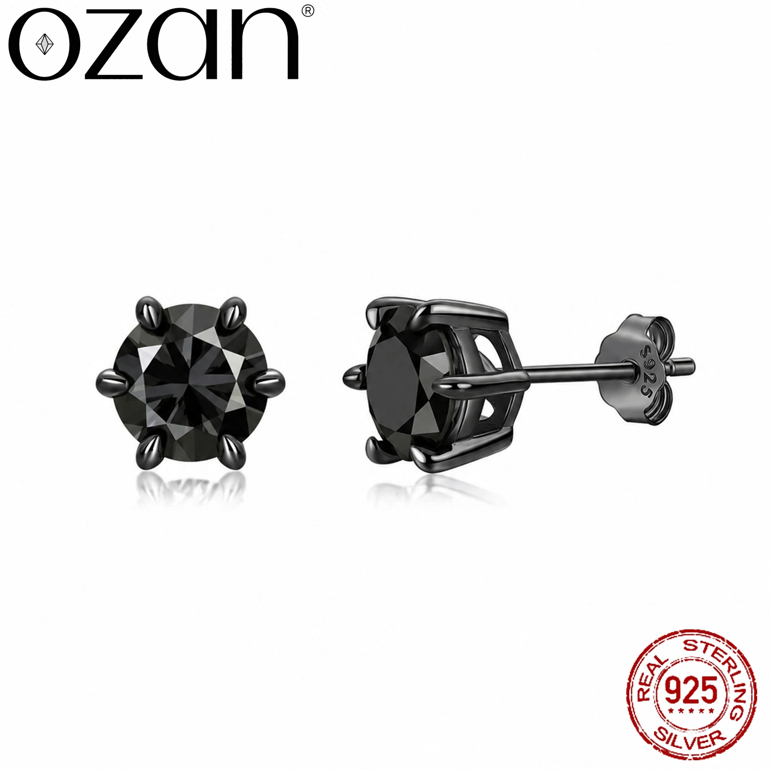 OZAN Real Black Moissanite 925 Sterling Silver Earrings Stud Earrings Black Gold Plated Fashion Gemstone Jewelry Birthday Gift