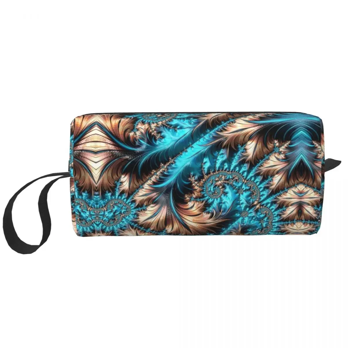 Geometric Gems Turquoise Toiletry Bag Elegant Copper And Teal Fractal Sixteen Makeup Cosmetic Organizer Lady Beauty Storage