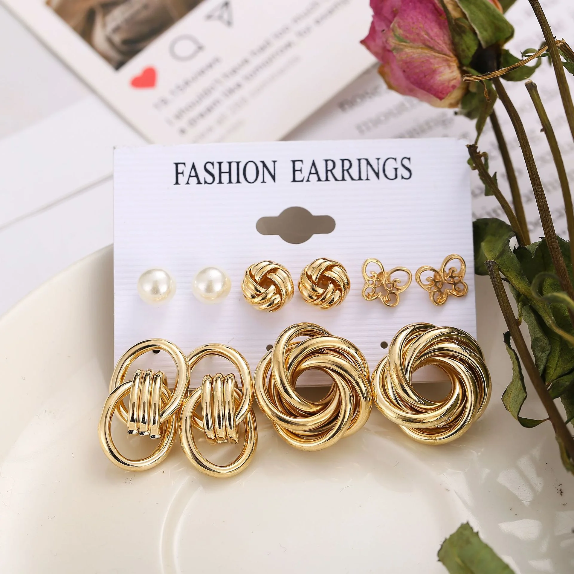 Vintage Metal Twisted Rope Knot Stud Earrings Fashion Hollow Butterfly Leaf Earrings Women\'s Versatile Big Set Jewelry Gift 2025