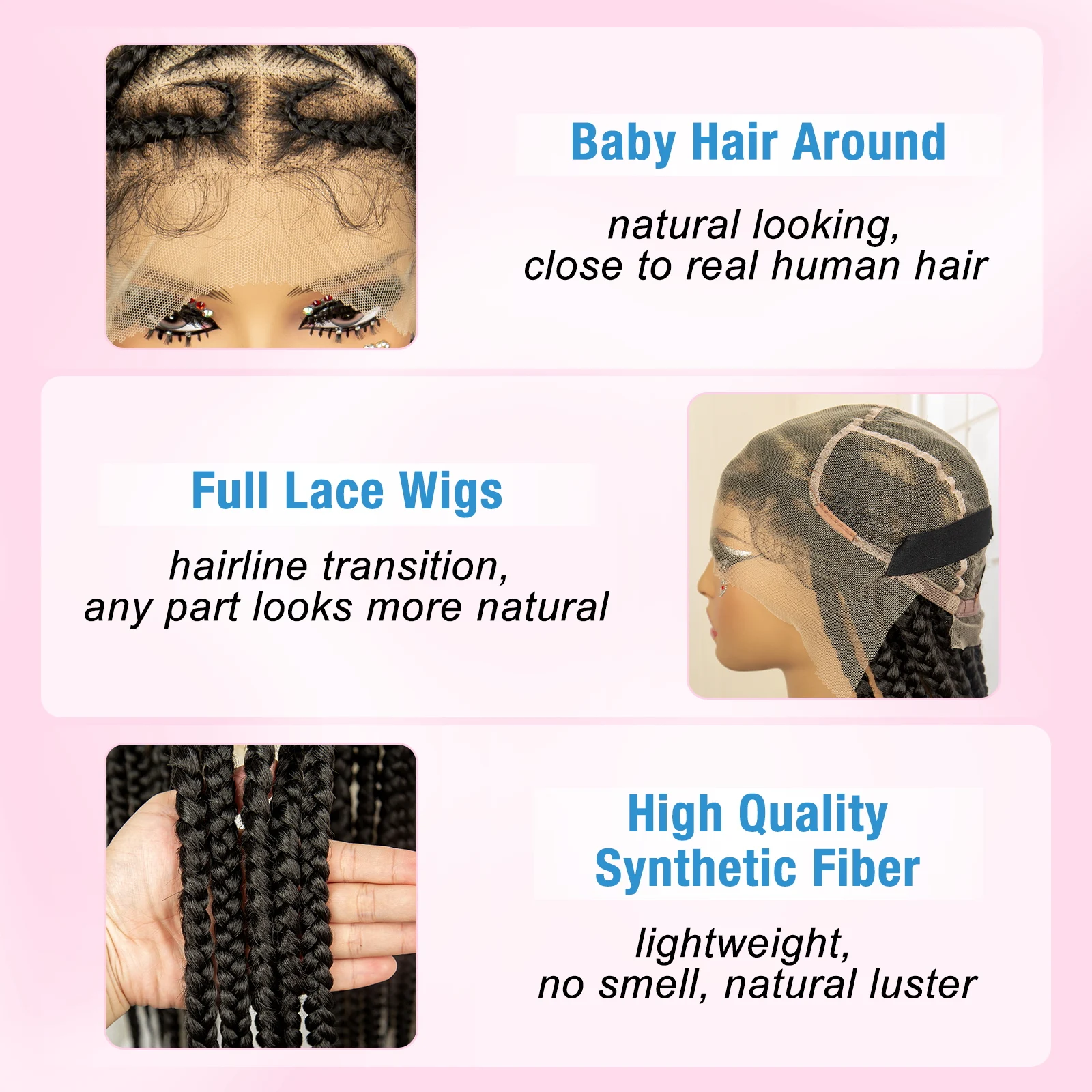 Afro Cornrow Braided Wigs Synthetic Full Lace Heart Knotless Braiding Wig for Black Women with Baby Hair Box Braids Wigs