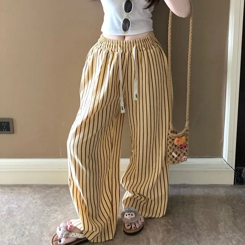 Pigiama a righe Ins Pantaloni da passeggio lunghi casual larghi da donna estivi Pantaloni da casa per camera con aria condizionata sottili e confortevoli Comfort