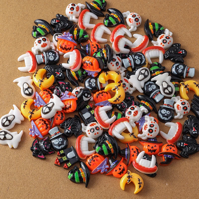 10pcs Cute Resin Halloween Pumpkin Ghost Cabochon Flatback Scrapbook DIY Hairpin Headband Embellishments Accessories