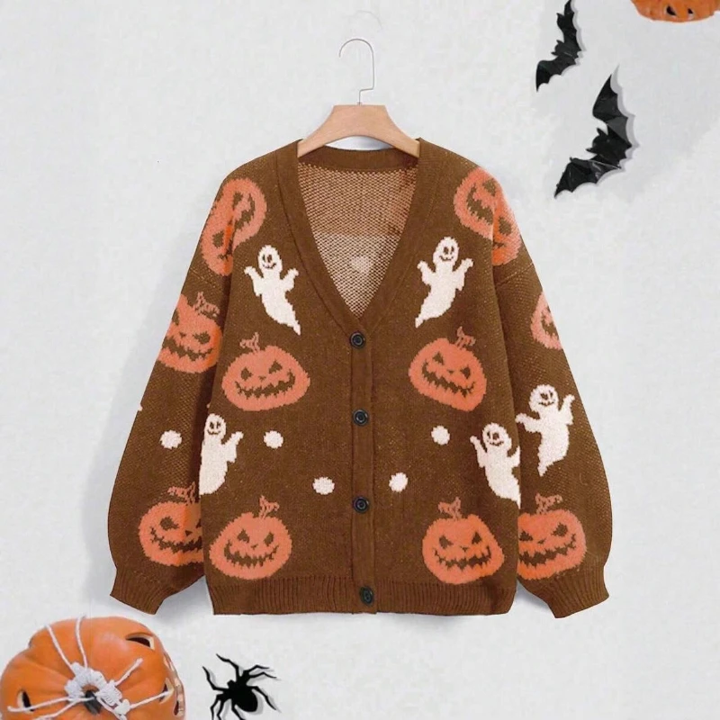

Cardigan Women Sweaters Coats V Neck Full Sleeve Jumpers Y2k Streetwear Elegant Jackets Knit Casual Loose Autumn Winter