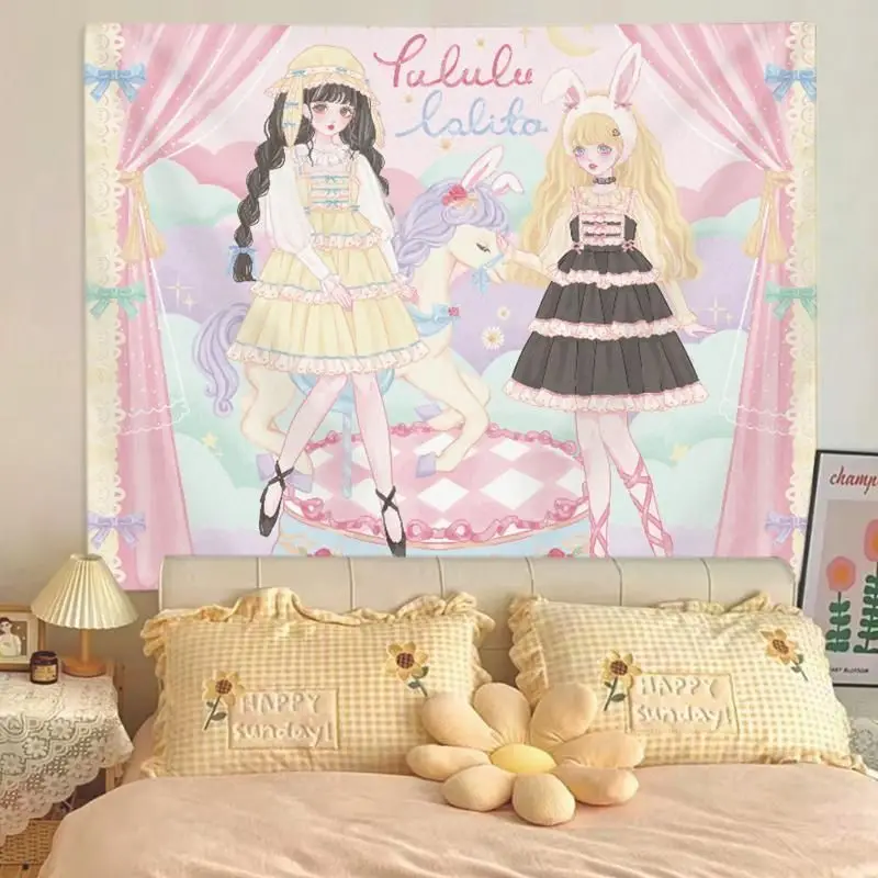 VIKAMA Lolita Girls Unicorn Pink Tapestry Wall Hanging, 6 Designs, Wall Decor for Bedroom Living Room Dorm
