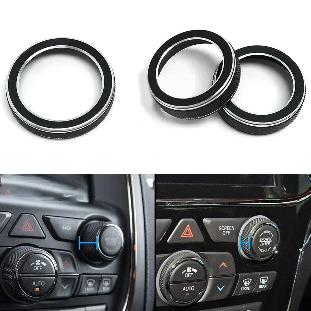 3Pcs For Jeep Grand For Cherokee 2014-2021 Car Interior Volume AC Radio Switch Knob Button Cover Ring Trim Car Styling Trim