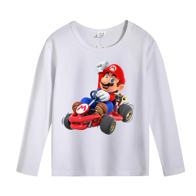 Super Mario Mens Womens O-Neck Long Sleeve T-Shirt White Cotton Top Casual Soft Book T-Shirts Spring Autumn Childrens Base Layer