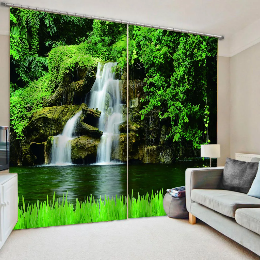 

Beautiful Forest Mountains Rivers River Falls Landscape Curtain Luxury Living Room Bedroom Home Decor Shade Curtain 2 Panels