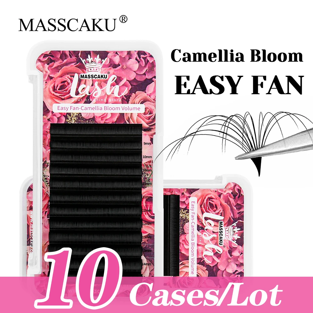 

10cases/lot MASSCAKU 0.05/0.07/0.10mm Thickness Korean PBT Fiber Easy Fanning Lash All Size Lightweight Camellia Blooming Lashes