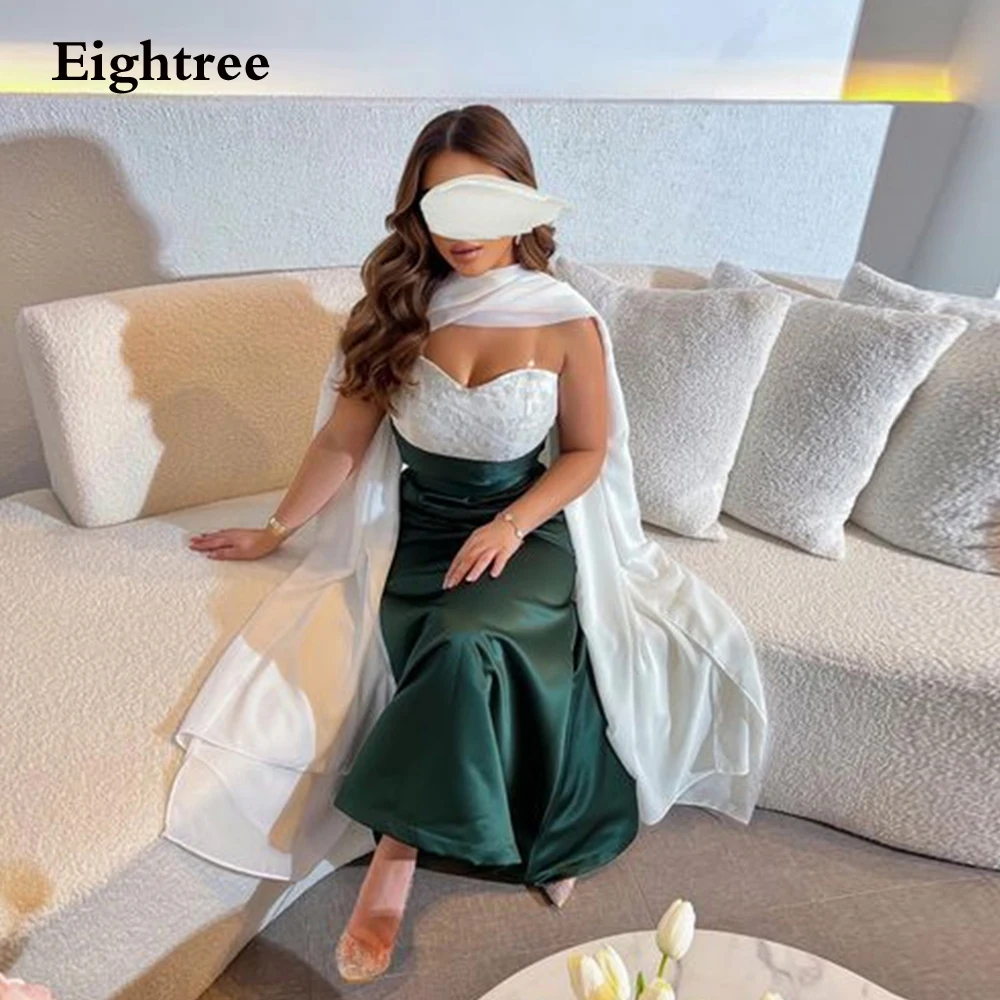 

Eightree Emerald Green And White Satin Mermaid Evening Party Dresses Saudi Arabic Women Formal Prom Gowns Ankle Length 2023