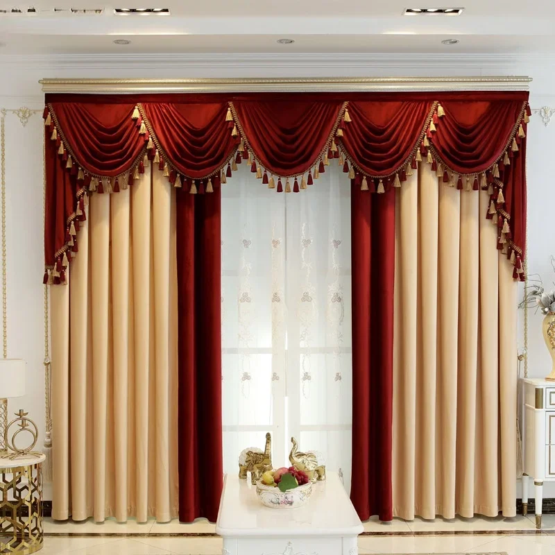 Custom Simple Curtains for Living Room Bedroom Thick Luxury Shading Velvet Villa Yellow Red Festivals Blackout Window Screens