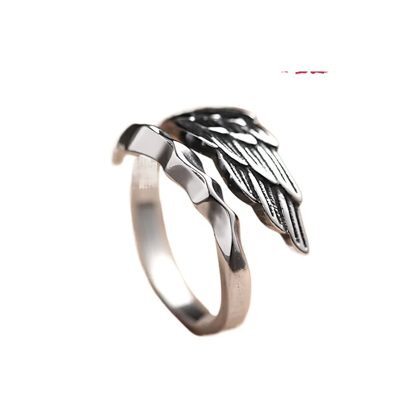 

925 Silver Ring Men's and Women's Trendy Retro Boys Feather Index Finger Ring