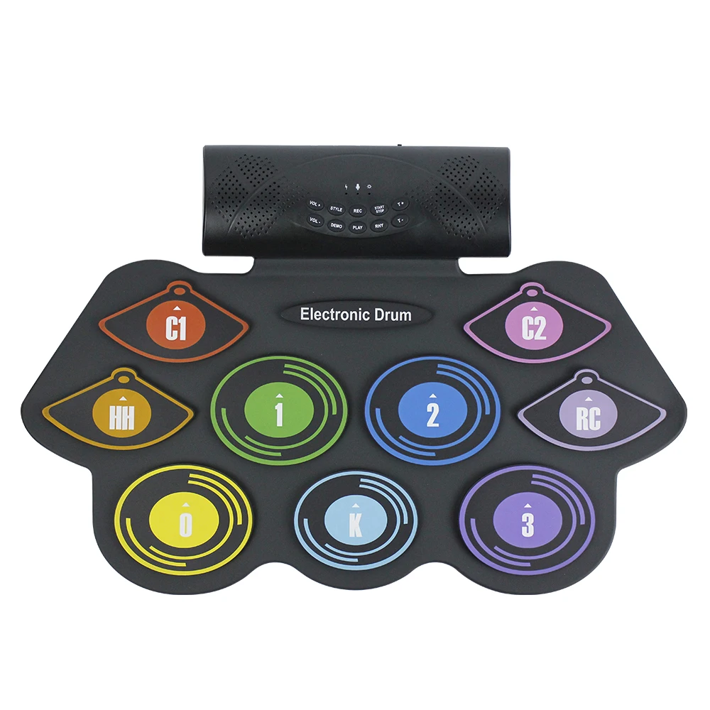 

2025 Smart Electronic Drum Set - 9-Pad Roll-Up Practice Kit with Built-in Speakers