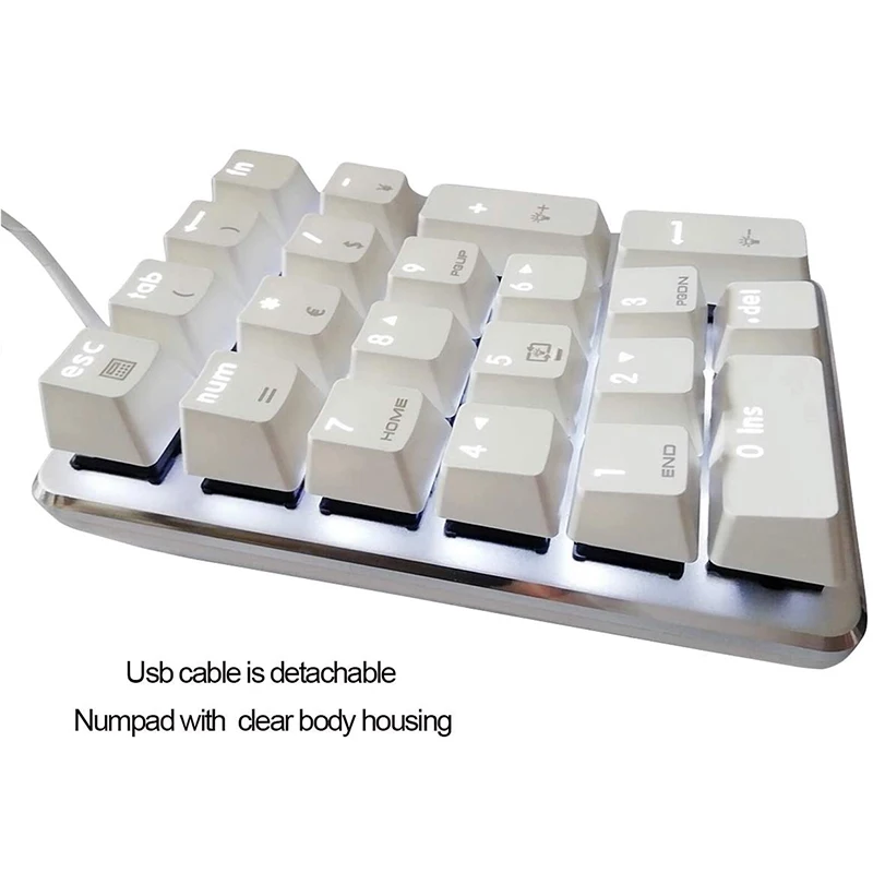 21 Keys White Backlit Mechanical Numeric Keypad Numpad With Cherry Blue Switches For Notebook Desktop PC