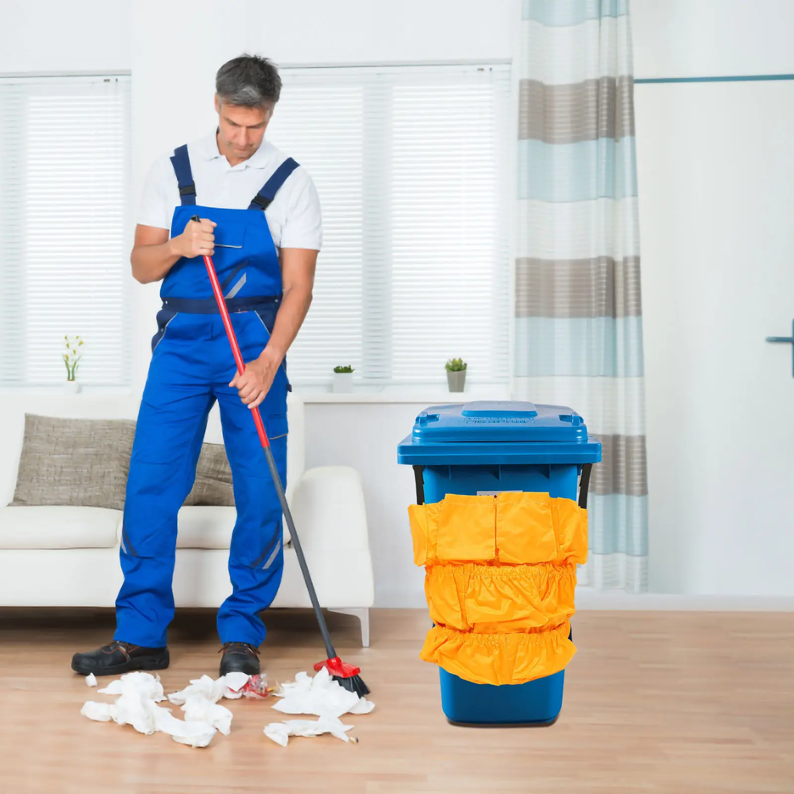 

Vinyl Trash Can Bag Heavy Duty Abrasion Resistant for Large Garbage Bins with Straps Cleaning Tool Organizer Multi Functional