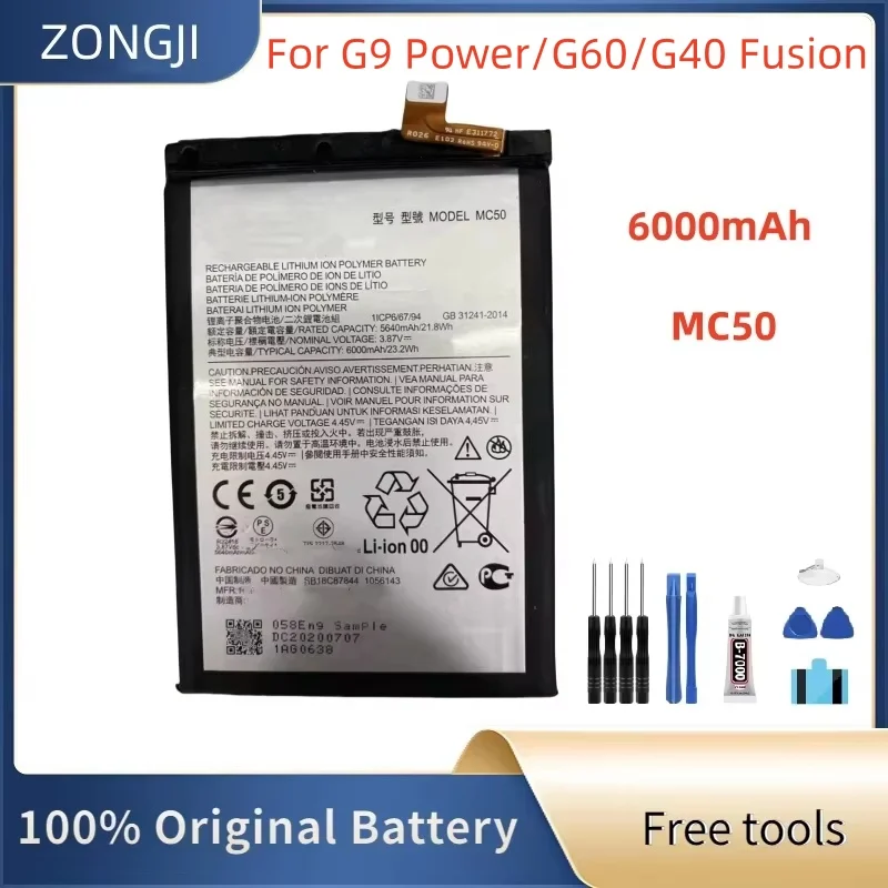 New Battery MC50 6000mAh Battery For G9 Power XT2091-4 Phone Batteries+Tools