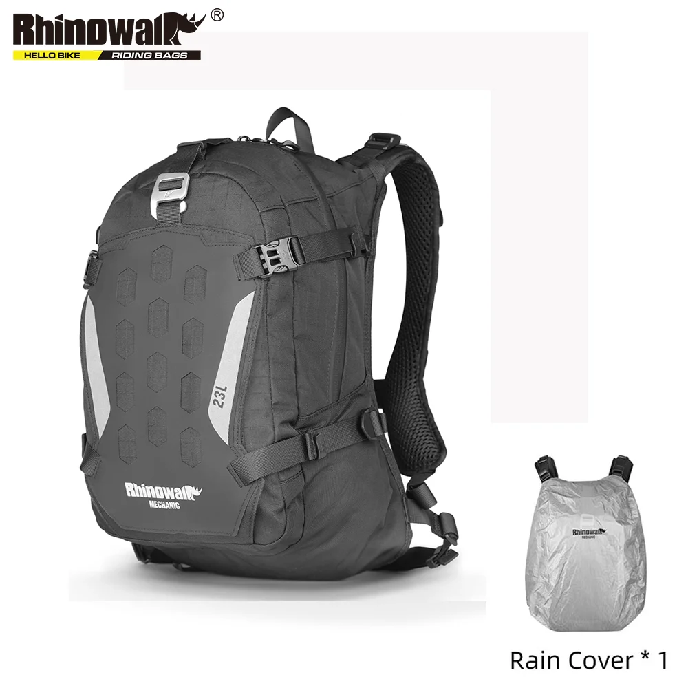 

Прочный мотоциклетный рюкзак Rhinowalk, 23 л, водонепроницаемый велосипедный рюкзак, поддерживающий шлем, 14-дюймовая сумка для ноутбука с дождевиком