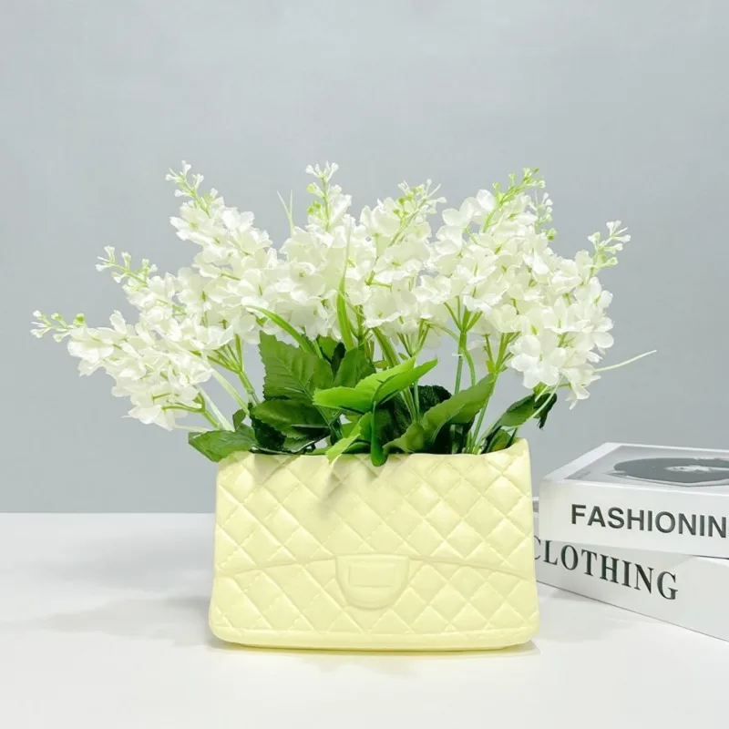 Nordic Luxury Handbag Vase Flower Boxs Ceramic Bag Shaped Flower Pot Flower Container Wedding Valentines Day Wall Hanging Decor