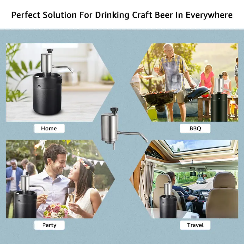 5L Auto Beer Keg Dispenser Mini Keg With Electric Keg Spear Beer Keg Growler For Party / Picnic Black Silver