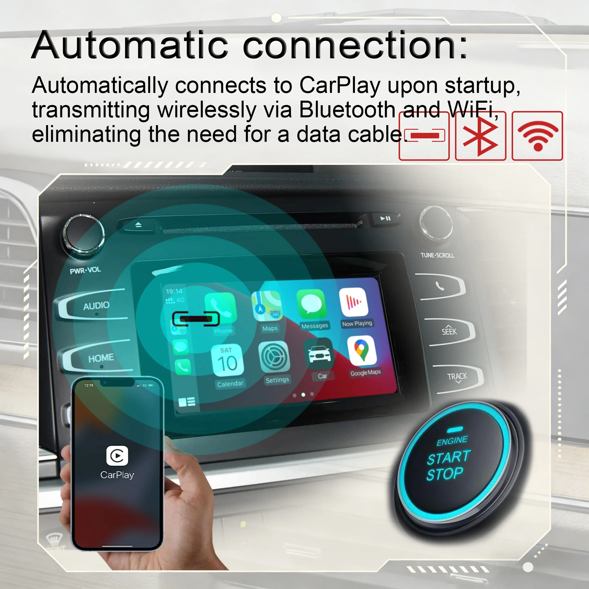 Wireless CarPlay Android Auto Decoder for Toyota Highlander Land Cruiser REIZ Multimedia System Video Interface Bluetooth Music