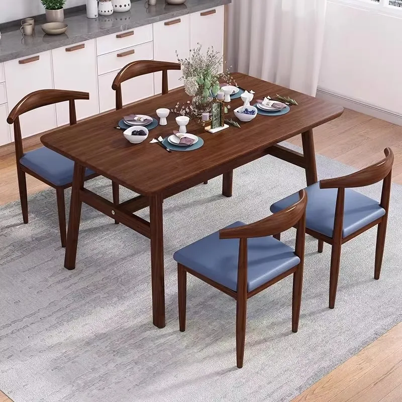 Nordic Style Wood Dining Table And Chair Sets For Restaurant Use 4/6 Seater Soft Cushioning Commercial Furniture Table And Chair