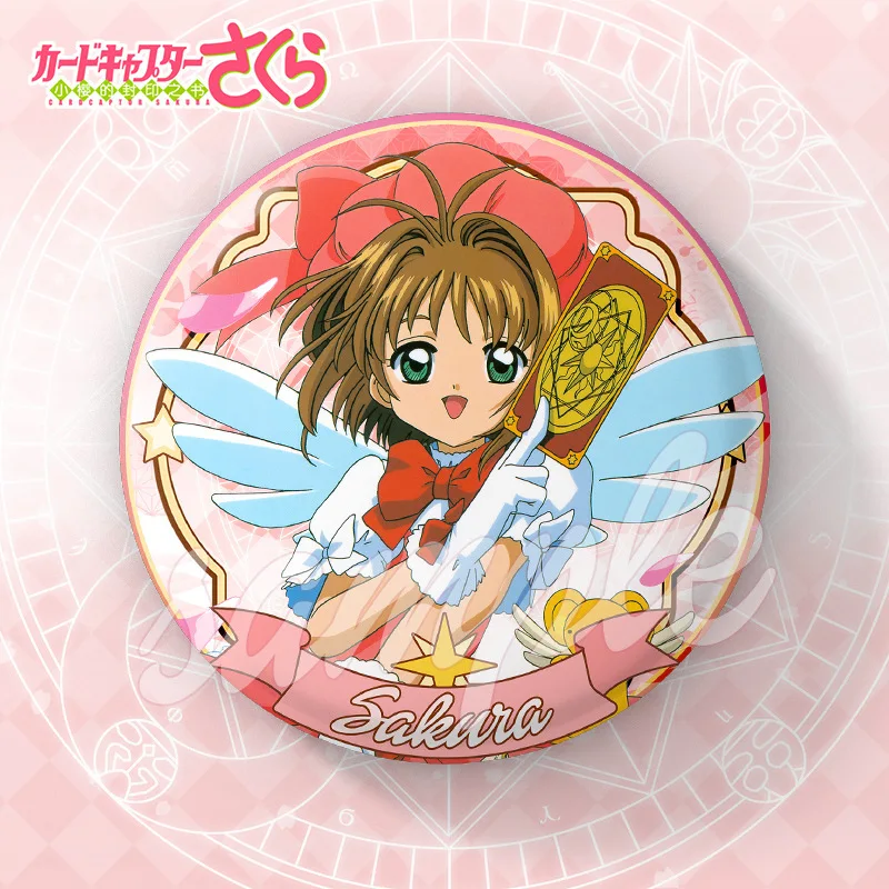 Anime Card Captor Sakura Figure KINOMOTO SAKURA LI SYAORAN Cosplay Kawaii Metal Badge Bag Pins Fans Xmas Brooch Gifts 6CM