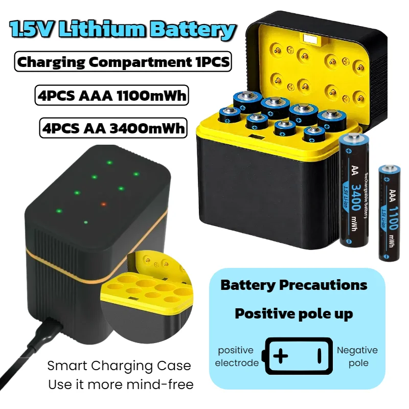 

1.5V AA 3400mWh AAA 1100mWh USB Rechargeable Lithium Battery with Charging Case for Camera Gamepad GPS Toys