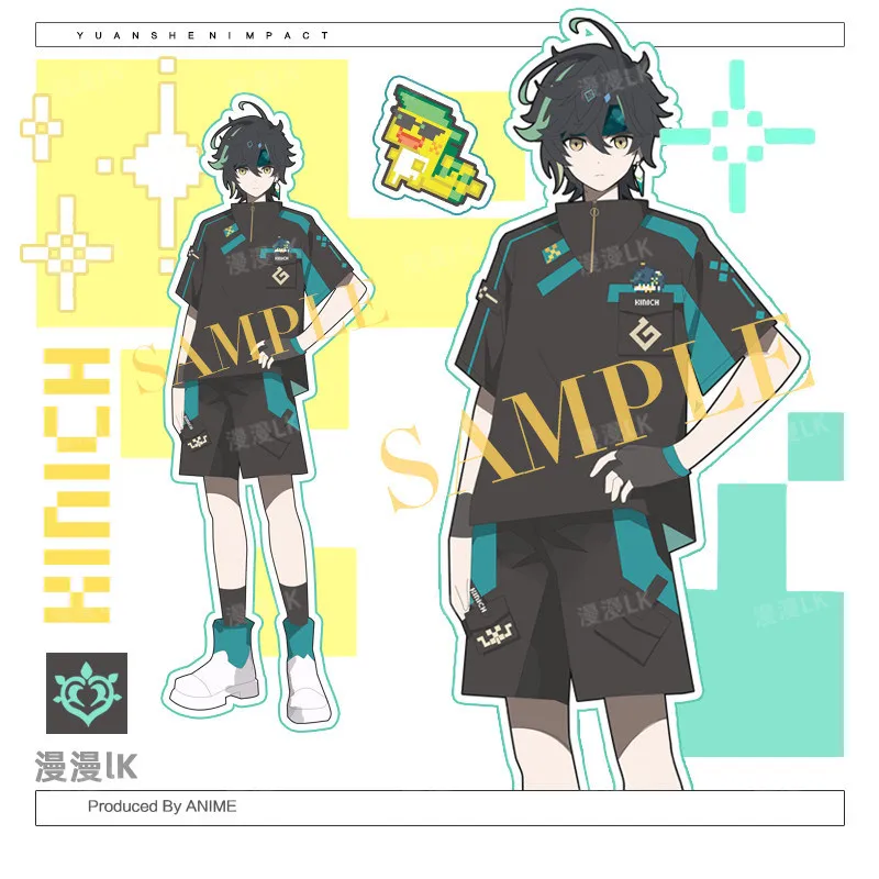 Disfraz de Anime Genshin Impact, Kinich, para Hombre y Mujer, Conjunto de Verano, Camiseta Holgada de Manga Corta y Pantalones Cortos, Traje Completo para Carnaval