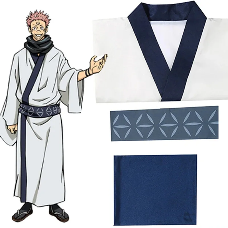 Anime Jujutsu Kaisen Ryomen Sukuna Cosplay disfraz peluca Japón blanco Kimono peluca trajes Hanfu hombres mujeres conjunto de ropa
