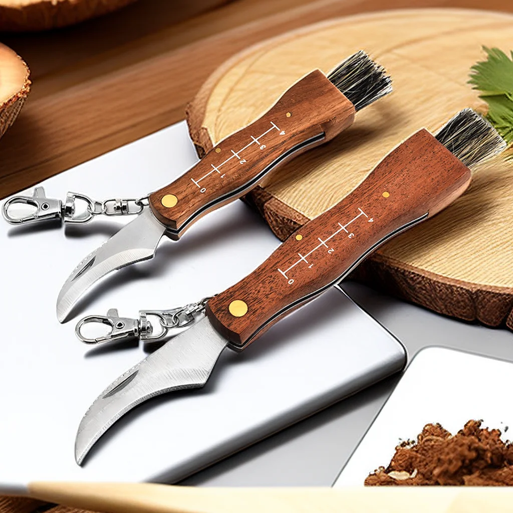 Mini Champignonmes Roestvrijstalen Houten Handvat Scherp Kampeerjacht Multifunctioneel Opvouwbaar Barbecuetool