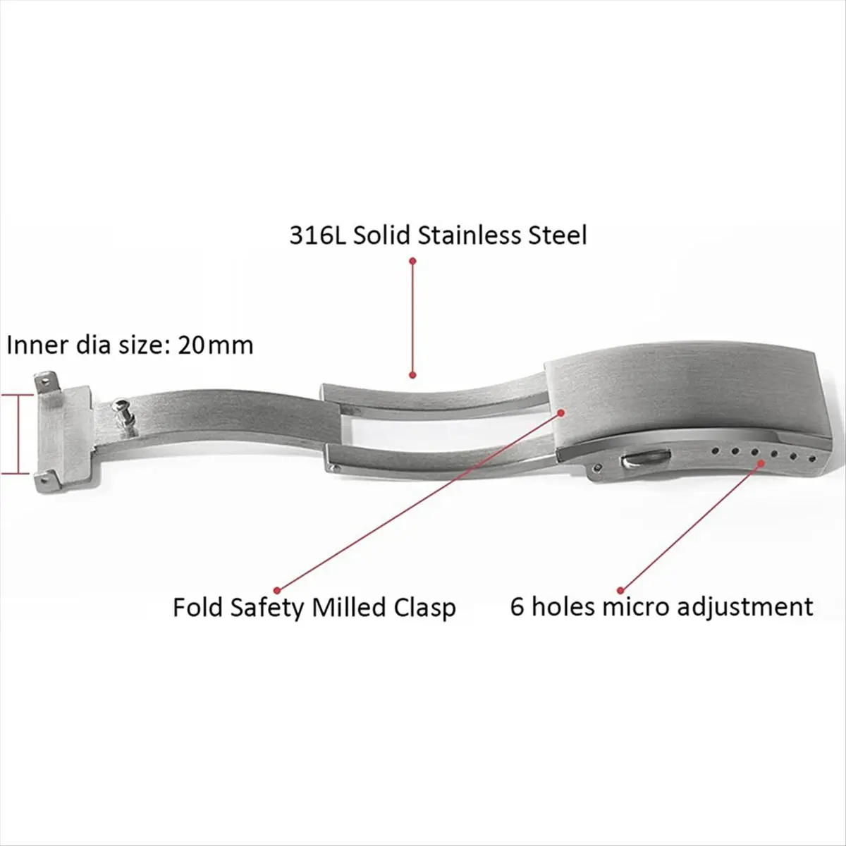 COFA Watch Buckle Fold Safety Milled Clasp Replacement Stainless Steel Watchband Clasp , 20Mm
